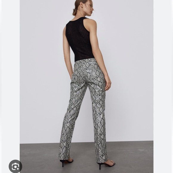 NWT Zara Faux Leather Animal Printed Pants XS Snakeskin Straight Leg Trouser - Picture 2 of 10